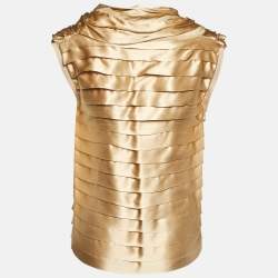 CH Carolina Herrera Gold Silk Satin Pleated Top S
