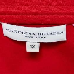 Carolina Herrera Red Gabardine Lace Detail Cropped Jacket L