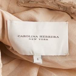 Carolina Herrera Beige Fil Coupe Jacquard Crystal Embellished Gown M