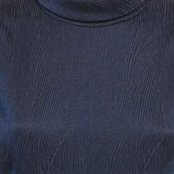 Carolina Herrera Navy Blue Textured Crepe Flounce Short Dress S
