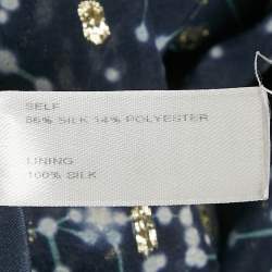 Carolina Herrera Navy Blue Printed Lurex Silk Maxi Dress M