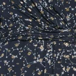 Carolina Herrera Navy Blue Printed Lurex Silk Maxi Dress M