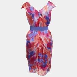 CH Carolina Herrera Multicolor Abstract Print Silk Belted Short Dress S