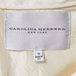 Carolina Herrera White & Black Silk Jacquard Embellished Detail Sleeveless Mermaid Gown L