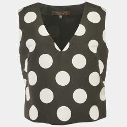 Carolina Herrera Black Polka Dots Print Silk V-Neck Top L