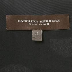Carolina Herrera Black Polka Dots Print Silk V-Neck Top L