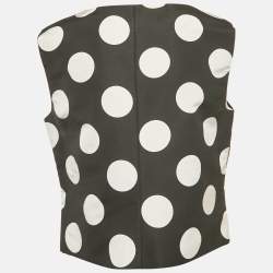 Carolina Herrera Black Polka Dots Print Silk V-Neck Top L