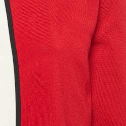 Pre Owned Carolina Herrera Red Knit Stripe Detail Cardigan & Mini Skirt M