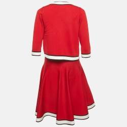 Pre Owned Carolina Herrera Red Knit Stripe Detail Cardigan & Mini Skirt M