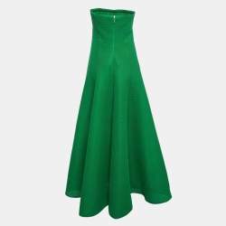 Pre Owned CH Carolina Herrera Green Mesh Flared Strapless Gown L