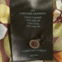 Pre Owned Carolina Herrera Brown Printed Silk Belted Maxi Dress M