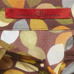 Pre Owned Carolina Herrera Brown Printed Silk Belted Maxi Dress M