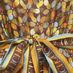 Pre Owned Carolina Herrera Brown Printed Silk Belted Maxi Dress M