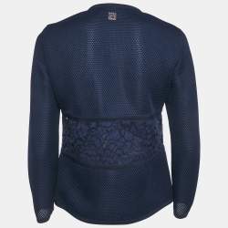 Pre Owned Carolina Herrera Navy Blue Mesh Lace Paneled Zip-Up Jacket XS
