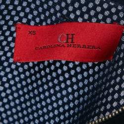 Pre Owned Carolina Herrera Navy Blue Mesh Lace Paneled Zip-Up Jacket XS