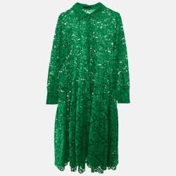 Pre Owned Carolina Herrera Green Lace Midi Dress L