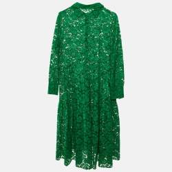 Pre Owned Carolina Herrera Green Lace Midi Dress L