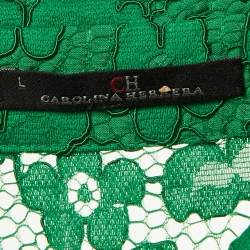 Pre Owned Carolina Herrera Green Lace Midi Dress L