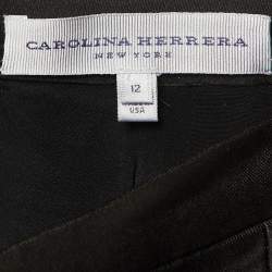 Pre Owned Carolina Herrera Black/White Bee & Honeycomb Embroidered Crepe & Silk Skirt L