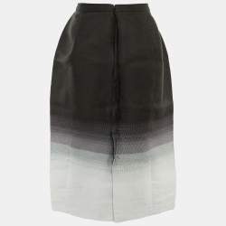 Pre Owned Carolina Herrera Black/White Bee & Honeycomb Embroidered Crepe & Silk Skirt L