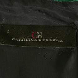 Pre Owned فستان م يدي قطن ممزوج بملمس أخضر كارولينا هيريرا مقاس صغير - سمول