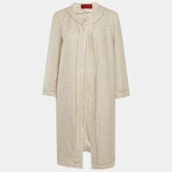 مملوكة مسبقًا معطف كارولينا هيريرا بياج تويد مفتوح من الأمام مقاس كبير (لارج)