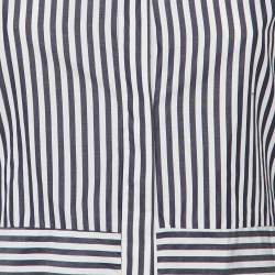 Pre Owned CH Carolina Herrera Navy Blue & White Striped Cotton Asymmetric Hem Shirt M