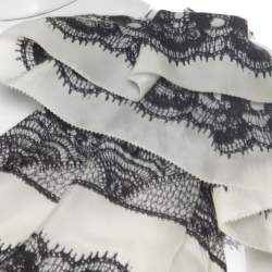 Carolina Herrera Monochrome Lace Print Silk One Shoulder Evening Gown L