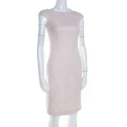 Carolina Herrera Pale Pink Embossed Jacquard Cap Sleeve Sheath Dress XS