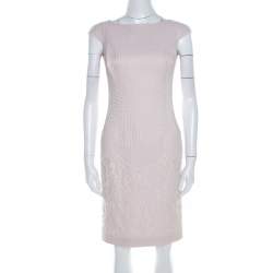 Carolina Herrera Pale Pink Embossed Jacquard Cap Sleeve Sheath Dress XS