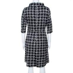 Pre Owned CH Carolina Herrera Black and White Printed Silk Blend Portrait Collar Dress M