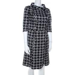 Pre Owned CH Carolina Herrera Black and White Printed Silk Blend Portrait Collar Dress M