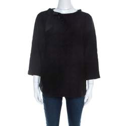 Carolina Herrera Black Stretch Neoprene Neck Bow Detail Top L 