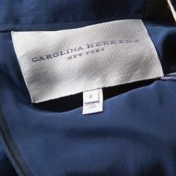 Pre Owned فستان سهرة كارولينا هيريرا حمالات مزخرفة خليط حرير أزرق كحلي S 