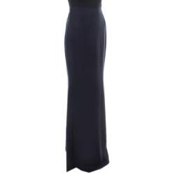 Pre Owned CH Carolina Herrera Navy Blue Crepe Maxi Skirt S