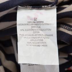 CH Carolina Herrera Blue and Beige Striped Cotton Jersey Necktie Detail Top XS