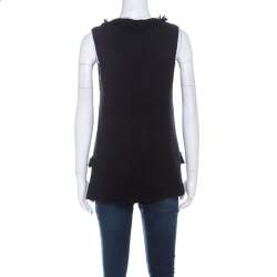 مملوكة مسبقًا CH Carolina Herrera Black Chunky Knit Merino Wool Fringed Sleeveless Cardigan XS