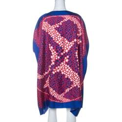 Pre Owned Carolina Herrera Blue & Red Printed Silk Midi Kaftan S