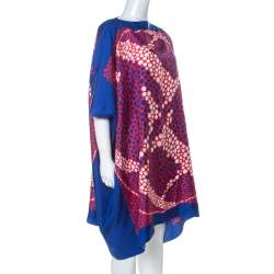 Pre Owned Carolina Herrera Blue & Red Printed Silk Midi Kaftan S
