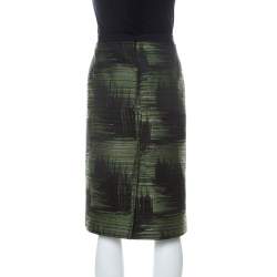 Pre Owned Carolina Herrera Green and Black Jacquard Skirt XL