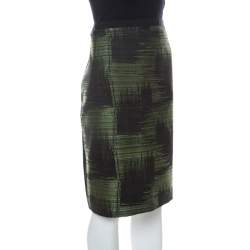 Pre Owned Carolina Herrera Green and Black Jacquard Skirt XL