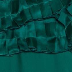 Pre Owned Carolina Herrera Green Silk Pleated Ruffle Bodice Evening Gown XS