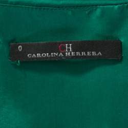 Pre Owned Carolina Herrera Green Silk Pleated Ruffle Bodice Evening Gown XS