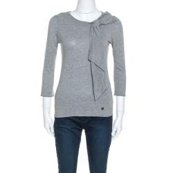 Carolina Herrera Grey Wool Blend Jersey Bow Detail Top XS