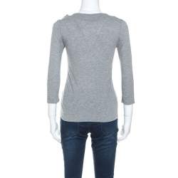 Carolina Herrera Grey Wool Blend Jersey Bow Detail Top XS