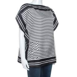 Pre Owned Carolina Herrera Monochrome Striped Silk Kaftan Top XS