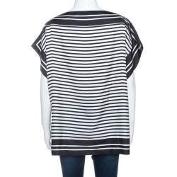 Pre Owned Carolina Herrera Monochrome Striped Silk Kaftan Top XS