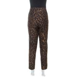 Pre Owned CH Carolina Herrera Bicolor Leopard Pattern Jacquard Tapered Pants L