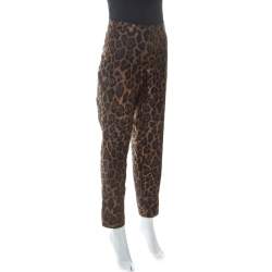 Pre Owned CH Carolina Herrera Bicolor Leopard Pattern Jacquard Tapered Pants L