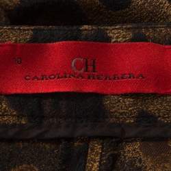 Pre Owned CH Carolina Herrera Bicolor Leopard Pattern Jacquard Tapered Pants L